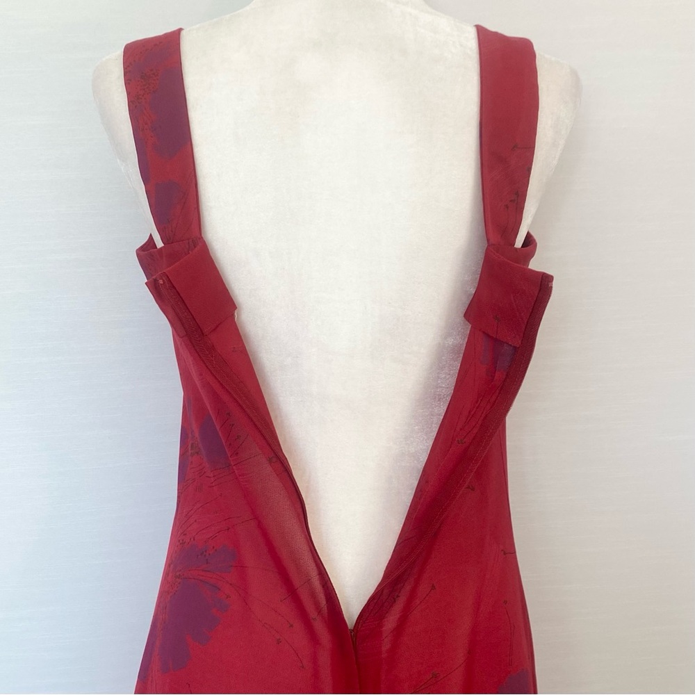 Vintage SEARS Hawaiian Red Floral Print Aloha 70s Maxi Gown Long Slip Dress - Picture 7 of 13